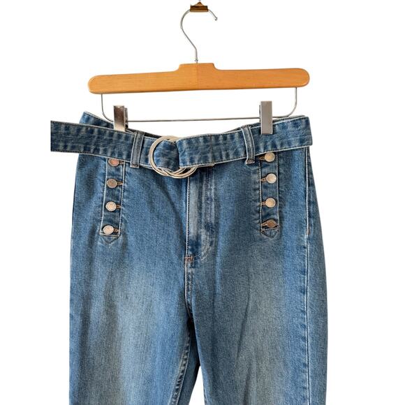 Paige Sarah Slim Exposed Button Belted Straight Leg Denim Jeans 28 - Picture 4 of 9